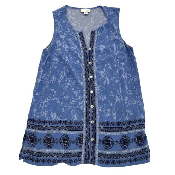 J. Jill Blouse Women’s Small Petite Blue Floral Button Front Sleeveless - Picture 1 of 6